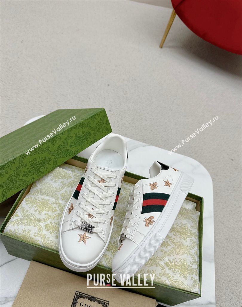 Gucci Ace Leather Sneakers with Bee and Star White 2024 GG101408 (MD-241014088)