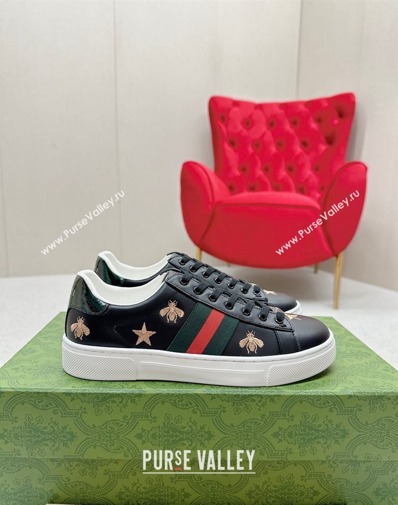 Gucci Ace Leather Sneakers with Bee and Star Black 2024 GG101408 (MD-241014089)