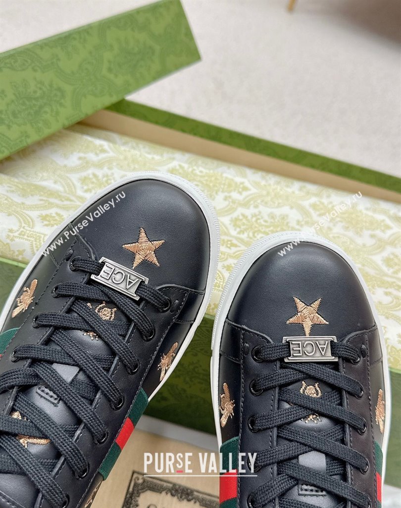 Gucci Ace Leather Sneakers with Bee and Star Black 2024 GG101408 (MD-241014089)