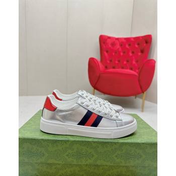 Gucci Ace Leather Sneakers with Web Silver 09 2024 GG101408 (MD-241014090)