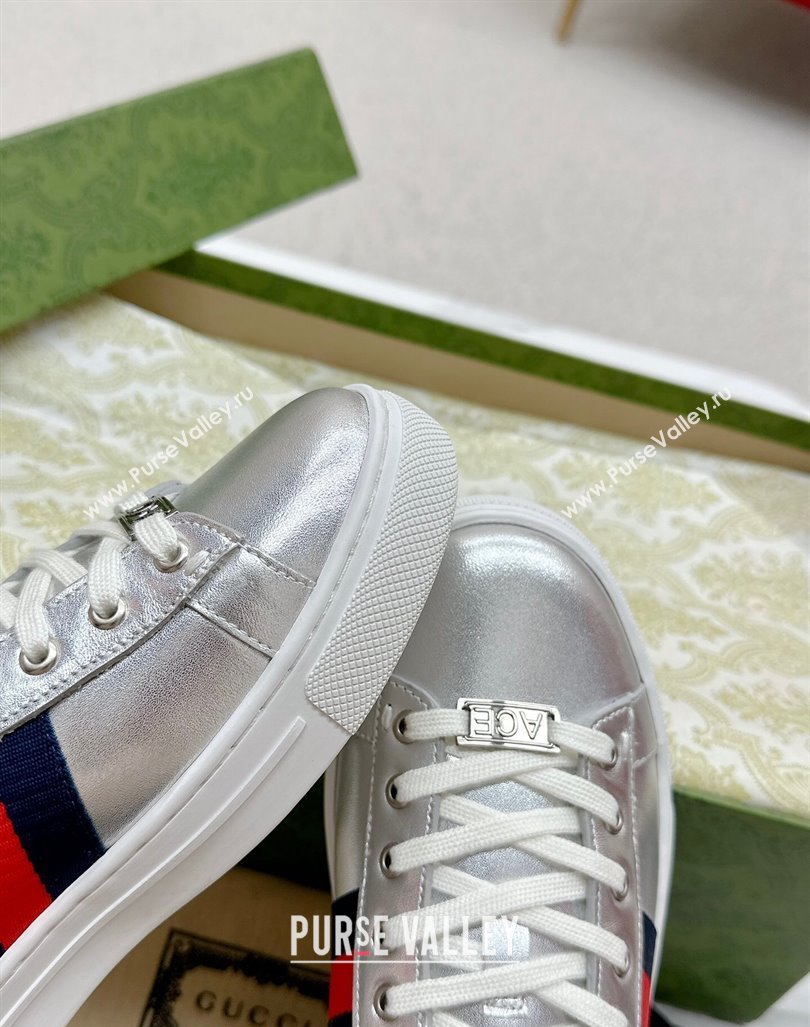 Gucci Ace Leather Sneakers with Web Silver 09 2024 GG101408 (MD-241014090)