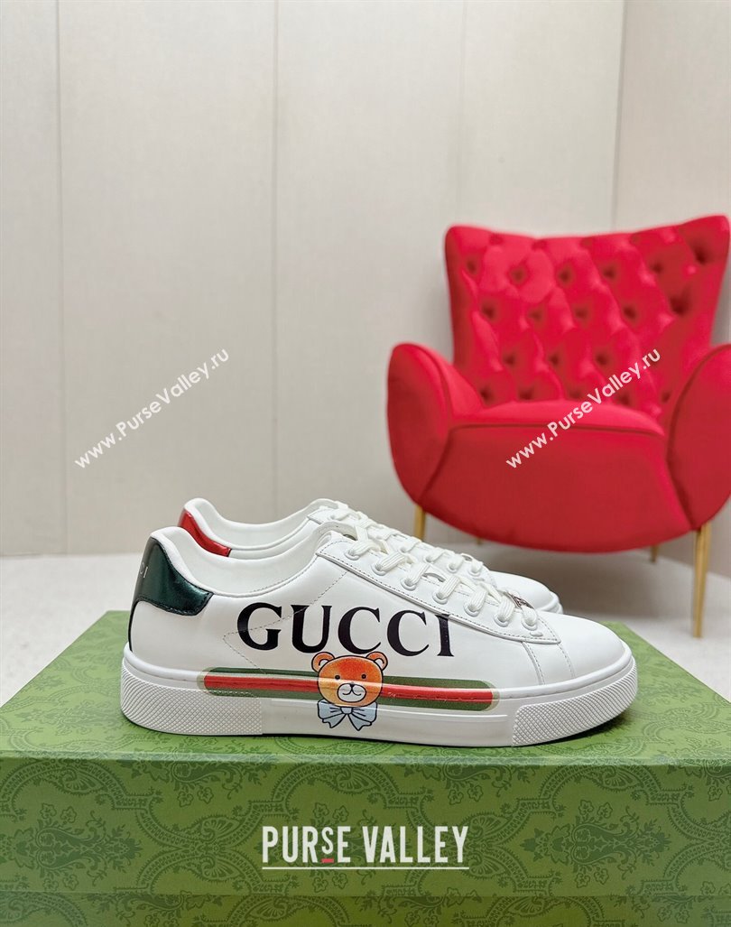 Gucci Ace Leather Sneakers with Bear Print White 2024 GG101408 (MD-241014091)