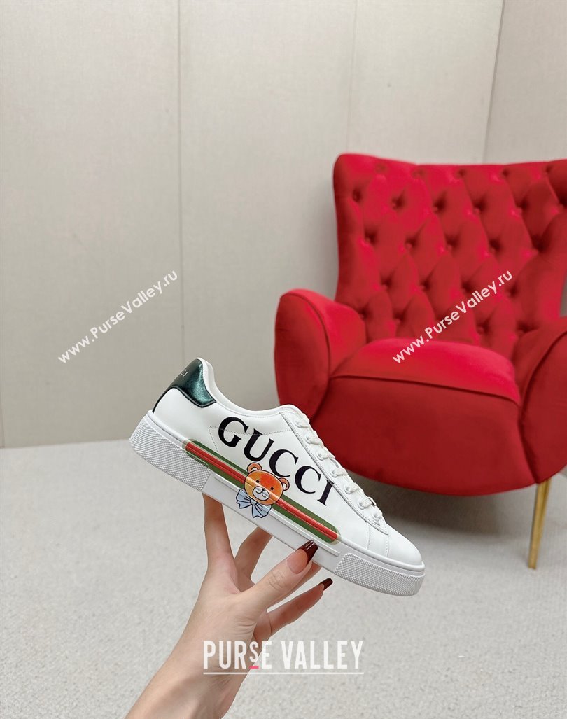 Gucci Ace Leather Sneakers with Bear Print White 2024 GG101408 (MD-241014091)