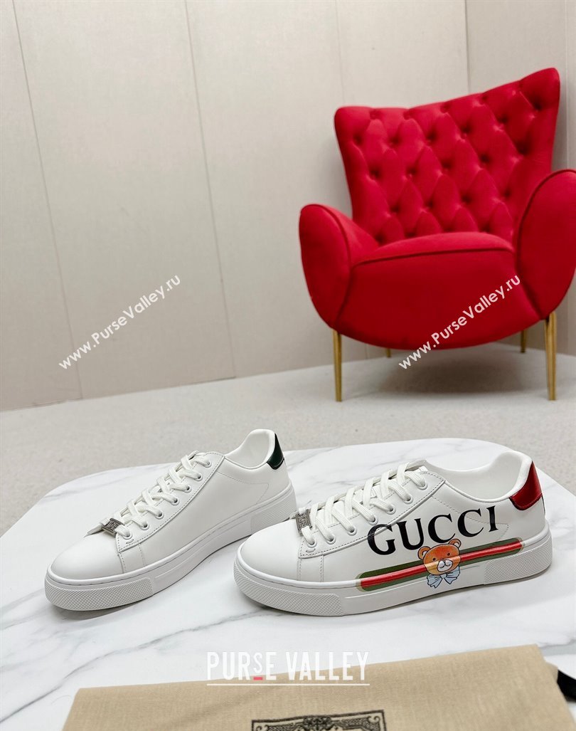 Gucci Ace Leather Sneakers with Bear Print White 2024 GG101408 (MD-241014091)