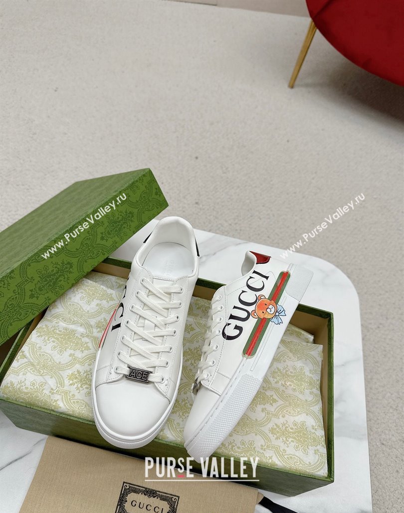 Gucci Ace Leather Sneakers with Bear Print White 2024 GG101408 (MD-241014091)