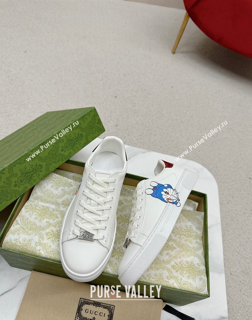 Gucci Ace Leather Sneakers with Doraemon Print White 2024 GG101408 (MD-241014092)