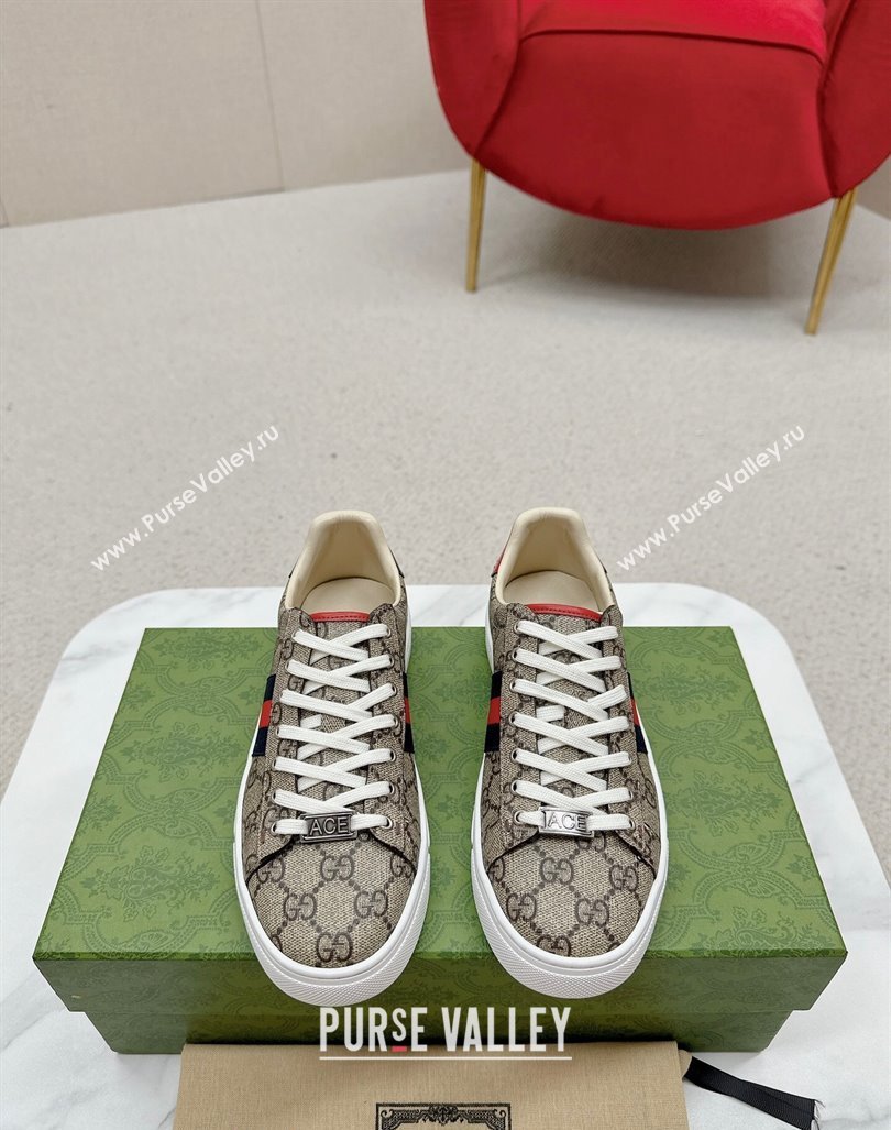 Gucci Ace GG Canvas Sneakers with Web Beige/Red/Blue 2024 GG101408 (MD-241014094)