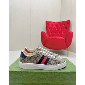 Gucci Ace GG Canvas Sneakers with Web Beige/Red/Blue 2024 GG101408 (MD-241014094)