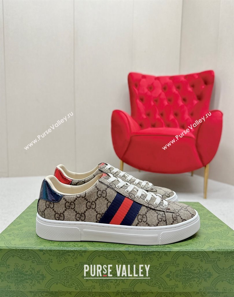 Gucci Ace GG Canvas Sneakers with Web Beige/Red/Blue 2024 GG101408 (MD-241014094)