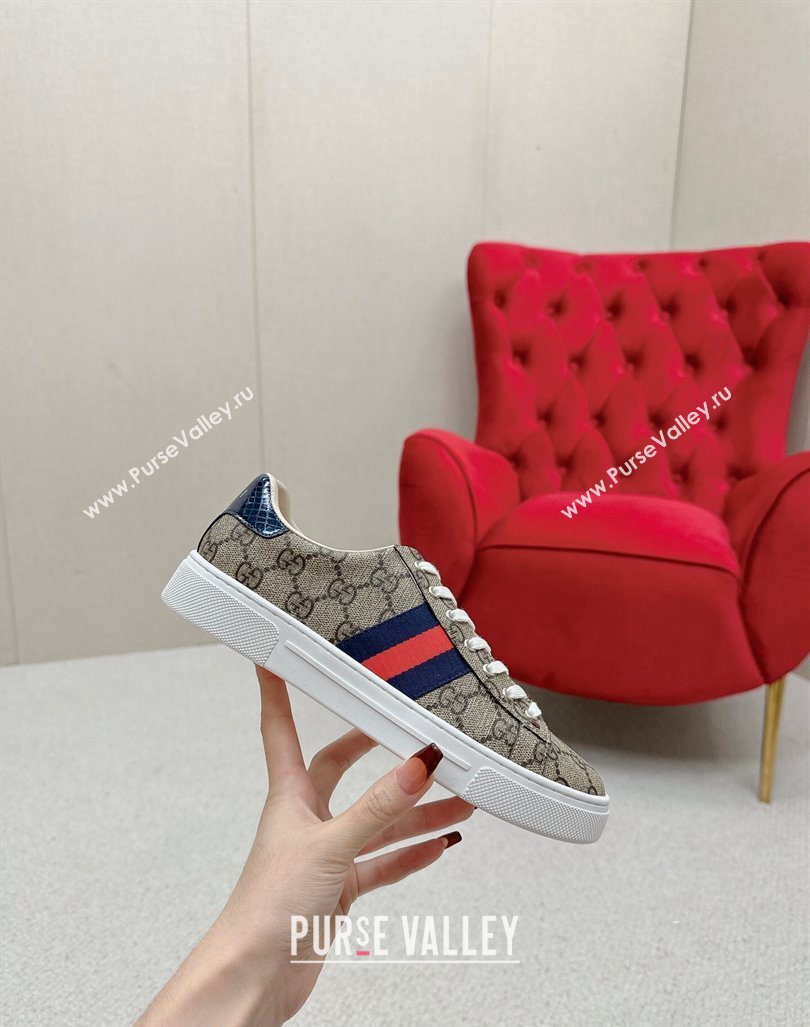 Gucci Ace GG Canvas Sneakers with Web Beige/Red/Blue 2024 GG101408 (MD-241014094)