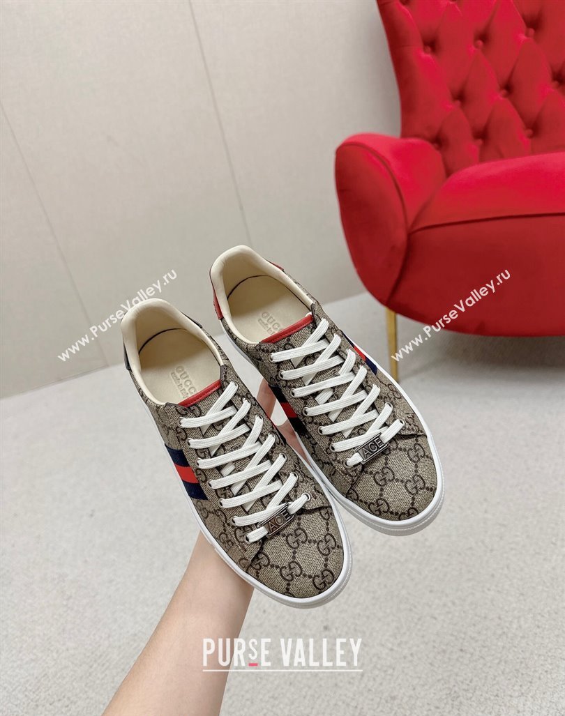 Gucci Ace GG Canvas Sneakers with Web Beige/Red/Blue 2024 GG101408 (MD-241014094)