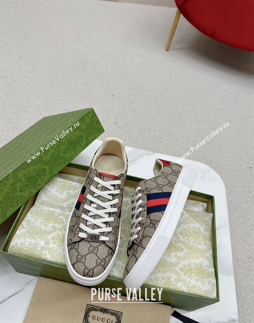 Gucci Ace GG Canvas Sneakers with Web Beige/Red/Blue 2024 GG101408 (MD-241014094)