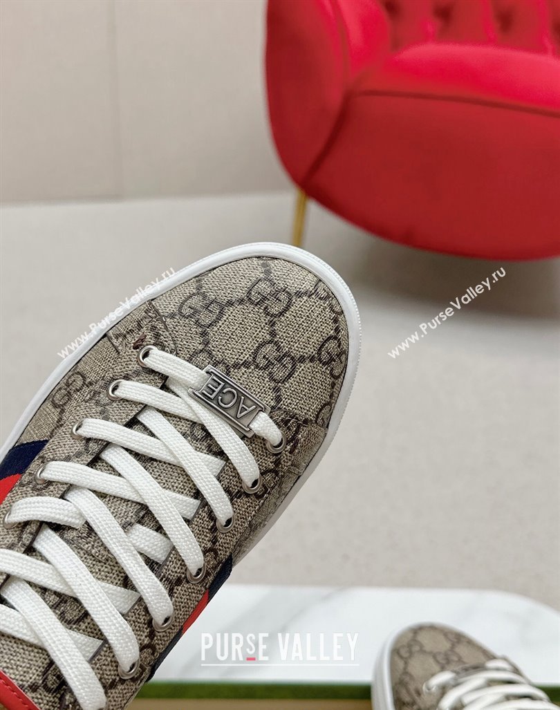 Gucci Ace GG Canvas Sneakers with Web Beige/Red/Blue 2024 GG101408 (MD-241014094)