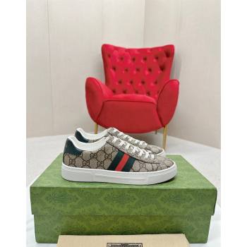 Gucci Ace GG Canvas Sneakers with Web Beige/Green 2024 GG101408 (MD-241014095)