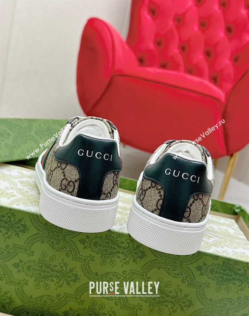 Gucci Ace GG Canvas Sneakers with Web Beige/Green 2024 GG101408 (MD-241014095)