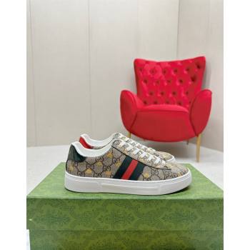 Gucci Ace GG Canvas Sneakers with Gold-Tone Bee Beige 2024 GG101408 (MD-241014096)