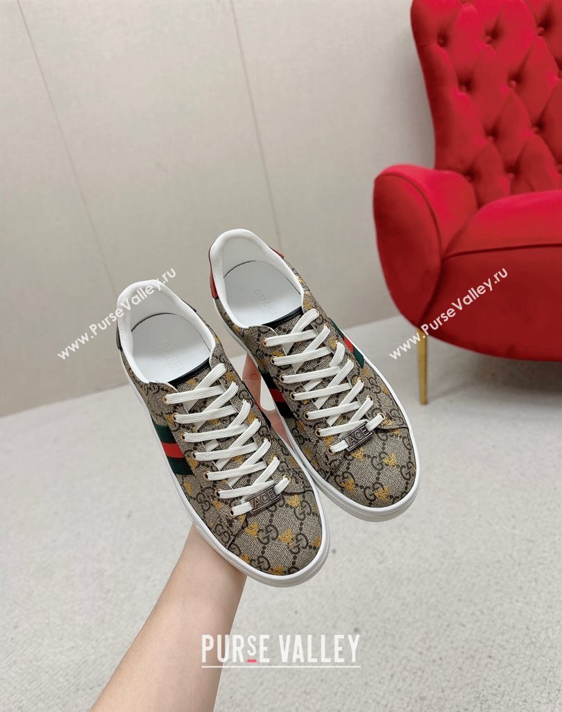 Gucci Ace GG Canvas Sneakers with Gold-Tone Bee Beige 2024 GG101408 (MD-241014096)