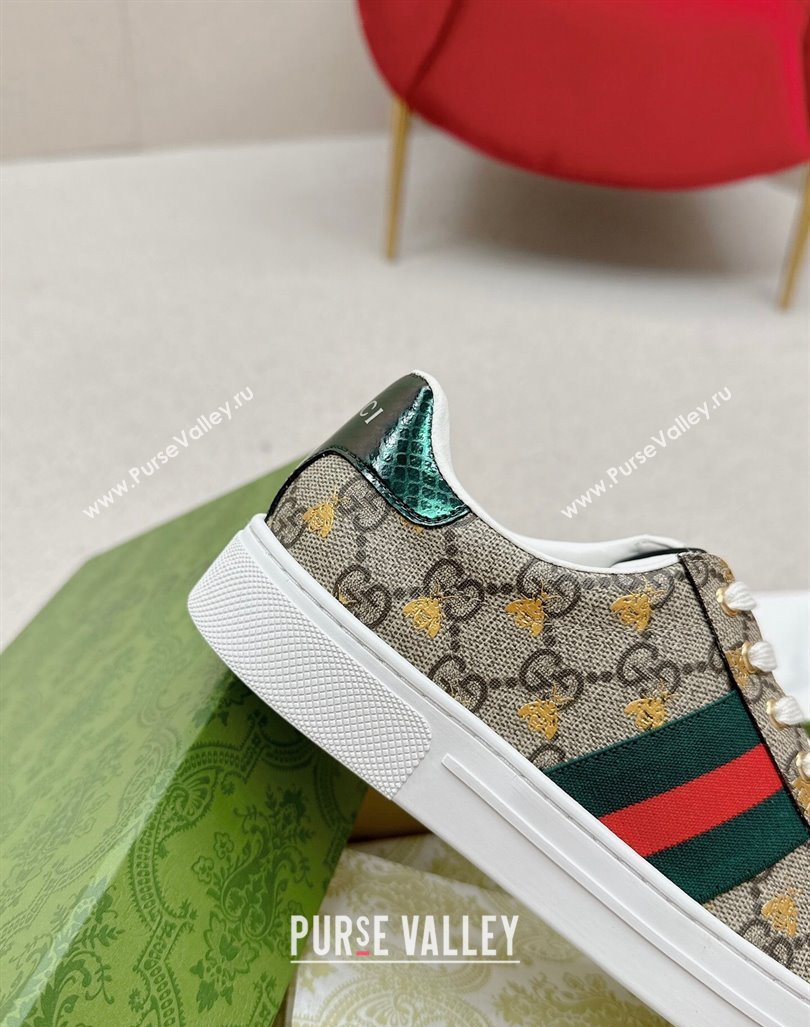 Gucci Ace GG Canvas Sneakers with Gold-Tone Bee Beige 2024 GG101408 (MD-241014096)