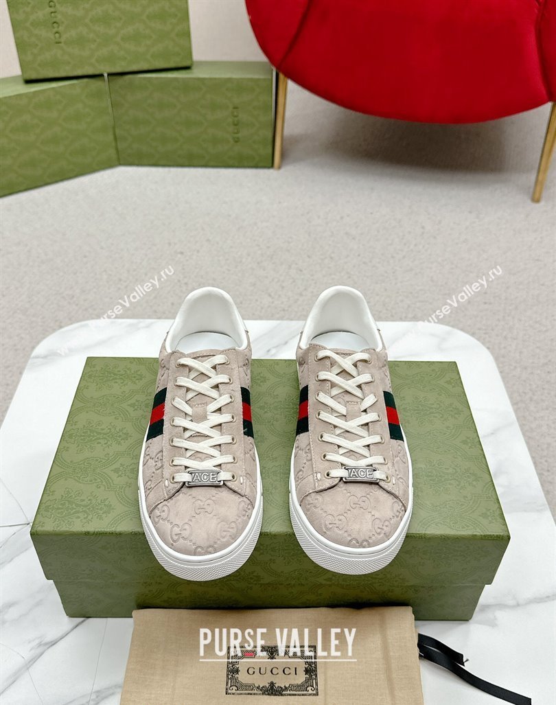 Gucci Ace GG Suede Sneakers Dusty Beige 2024 GG101408 (MD-241014097)