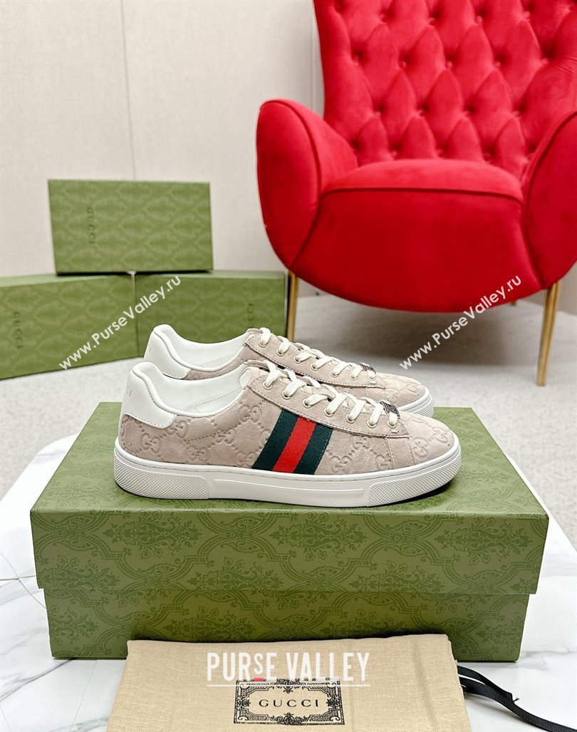 Gucci Ace GG Suede Sneakers Dusty Beige 2024 GG101408 (MD-241014097)