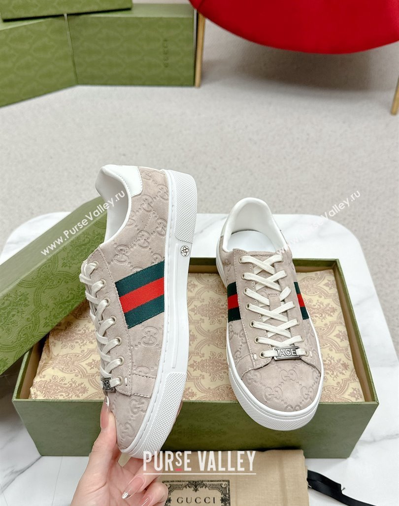 Gucci Ace GG Suede Sneakers Dusty Beige 2024 GG101408 (MD-241014097)