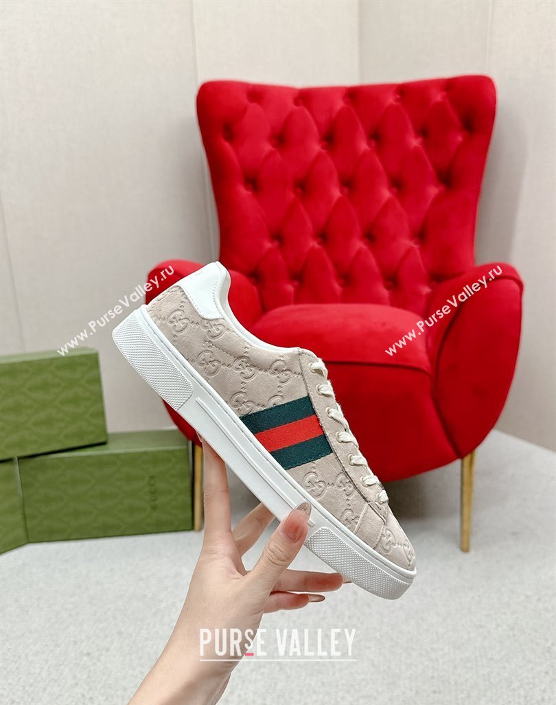 Gucci Ace GG Suede Sneakers Dusty Beige 2024 GG101408 (MD-241014097)