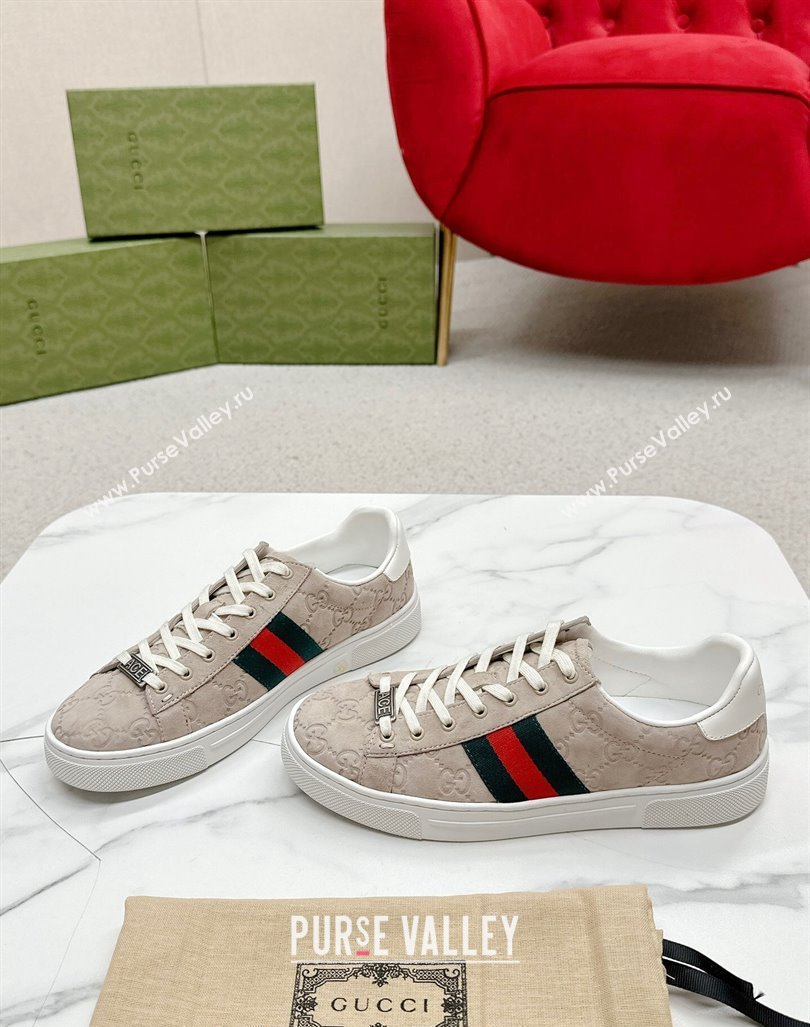 Gucci Ace GG Suede Sneakers Dusty Beige 2024 GG101408 (MD-241014097)