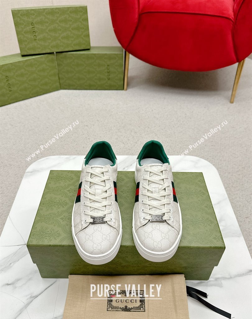 Gucci Ace GG Canvas Sneakers with Strass White 2024 GG101408 (MD-241014098)