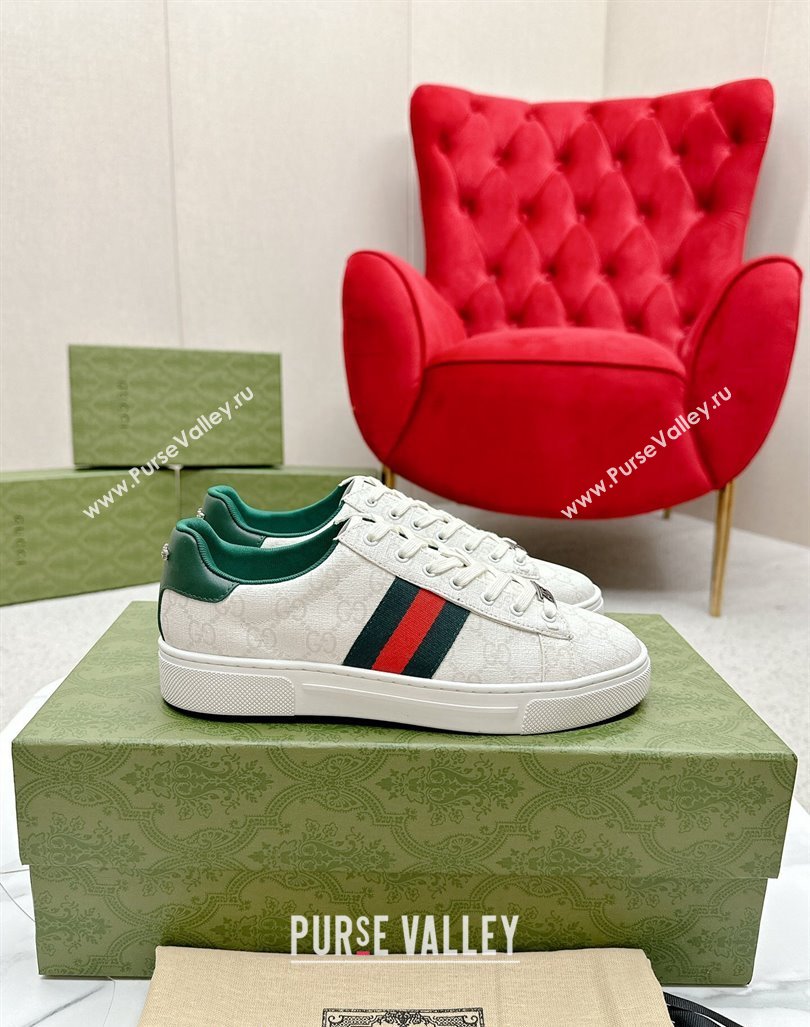 Gucci Ace GG Canvas Sneakers with Strass White 2024 GG101408 (MD-241014098)