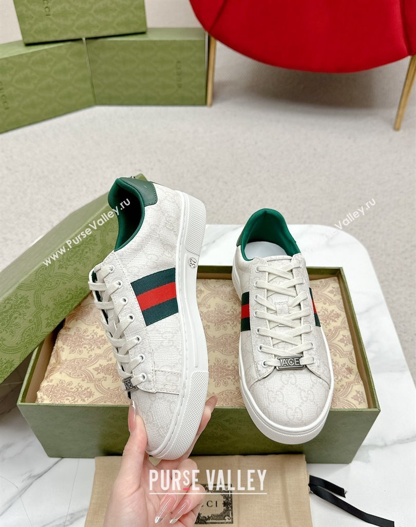 Gucci Ace GG Canvas Sneakers with Strass White 2024 GG101408 (MD-241014098)