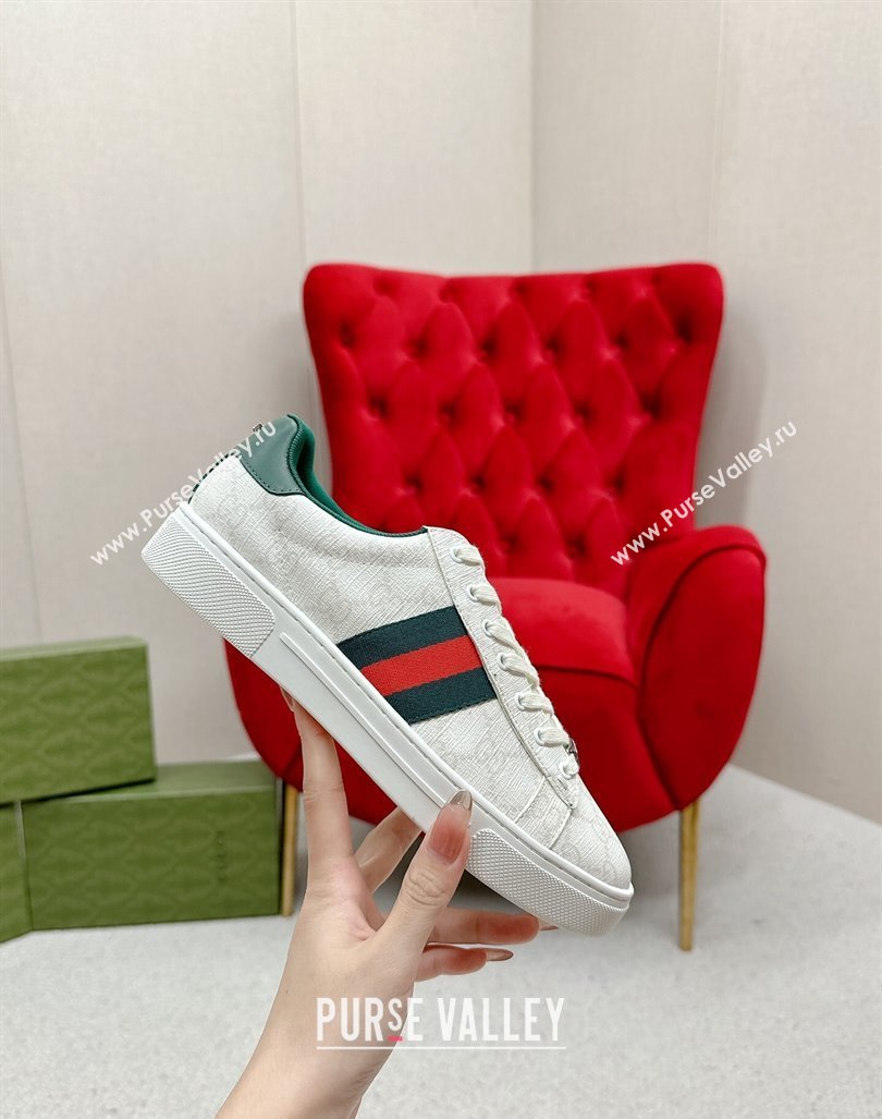 Gucci Ace GG Canvas Sneakers with Strass White 2024 GG101408 (MD-241014098)