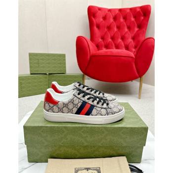 Gucci Ace GG Canvas Sneakers with Web Beige/Red 2024 GG101408 (MD-241014099)