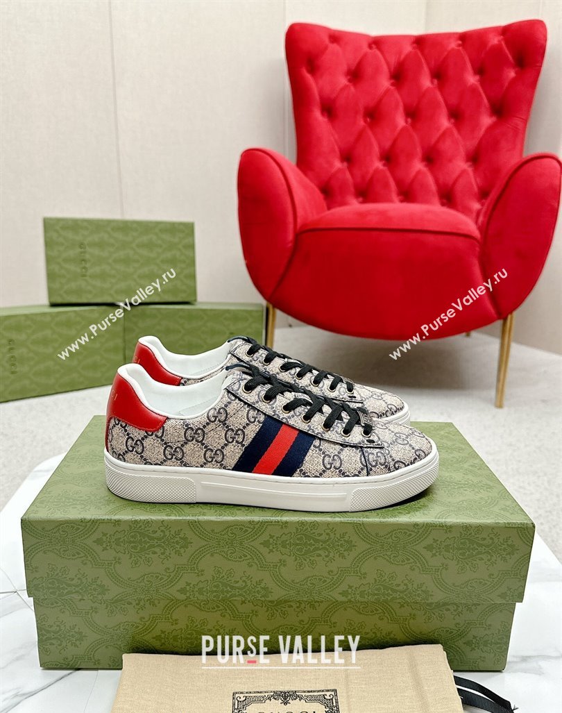 Gucci Ace GG Canvas Sneakers with Web Beige/Red 2024 GG101408 (MD-241014099)