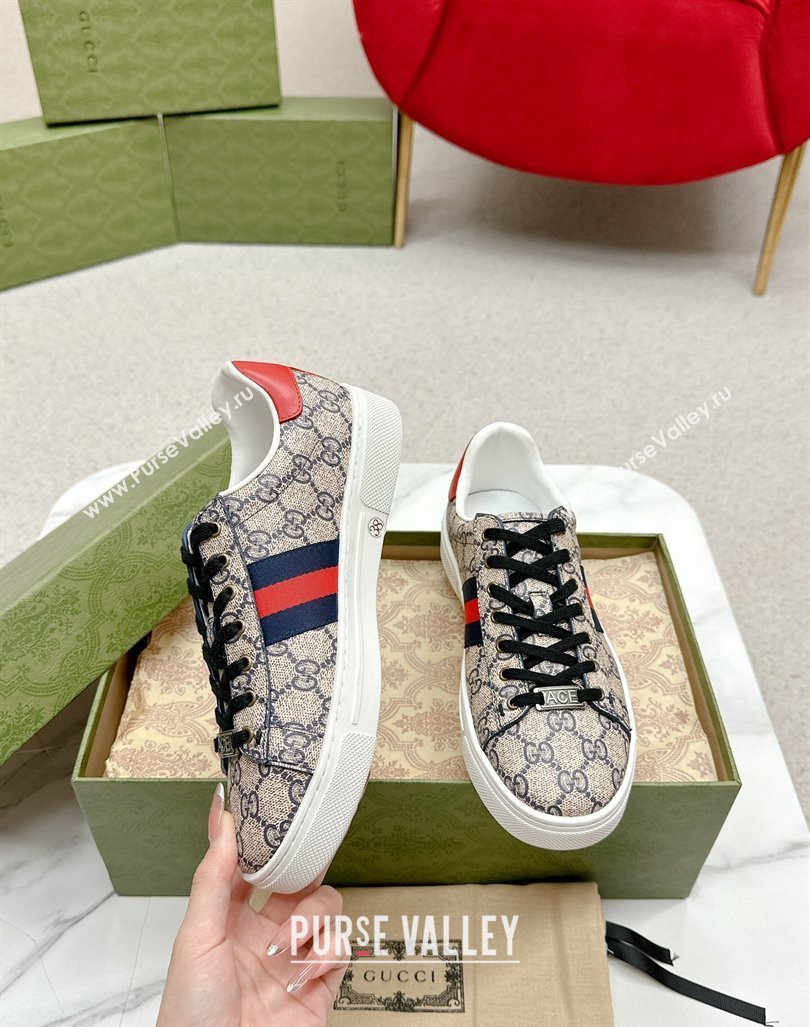 Gucci Ace GG Canvas Sneakers with Web Beige/Red 2024 GG101408 (MD-241014099)