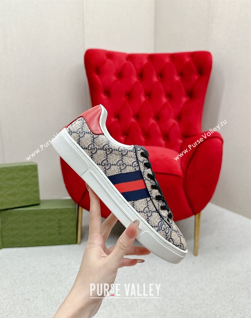 Gucci Ace GG Canvas Sneakers with Web Beige/Red 2024 GG101408 (MD-241014099)