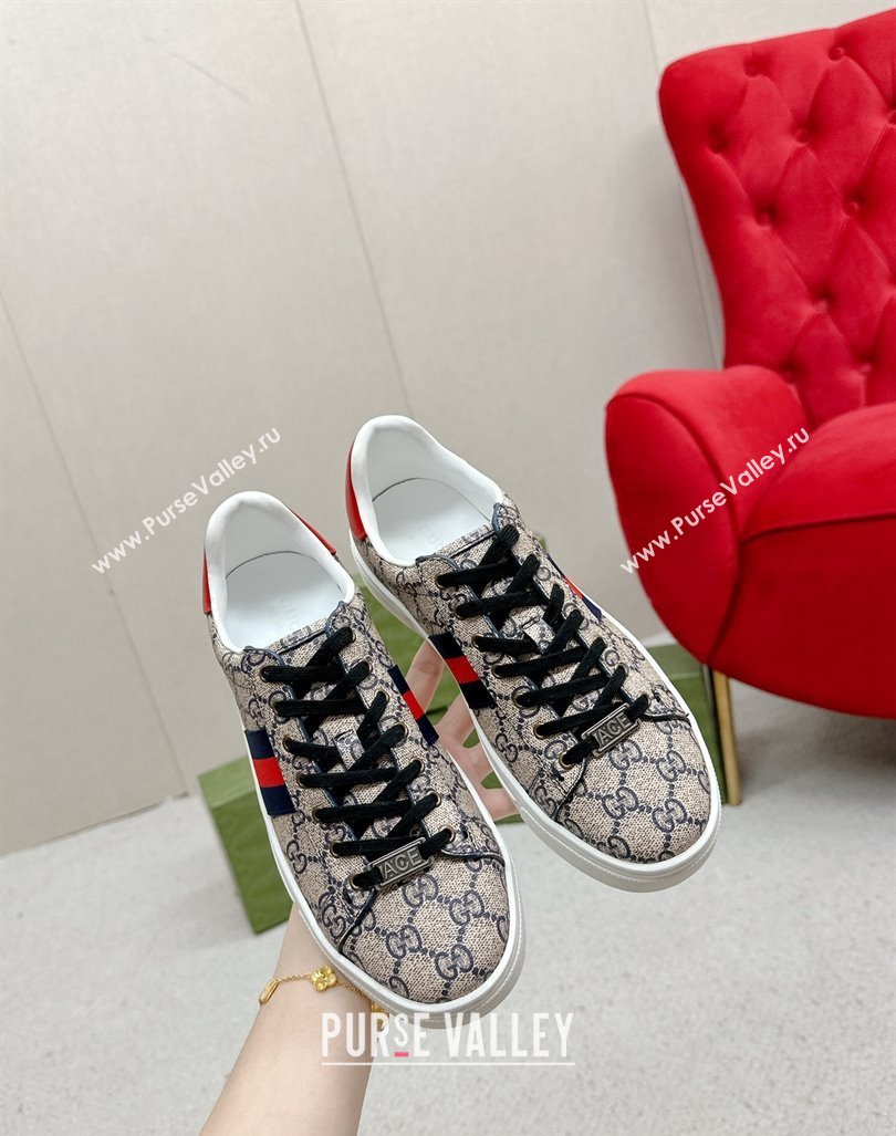 Gucci Ace GG Canvas Sneakers with Web Beige/Red 2024 GG101408 (MD-241014099)