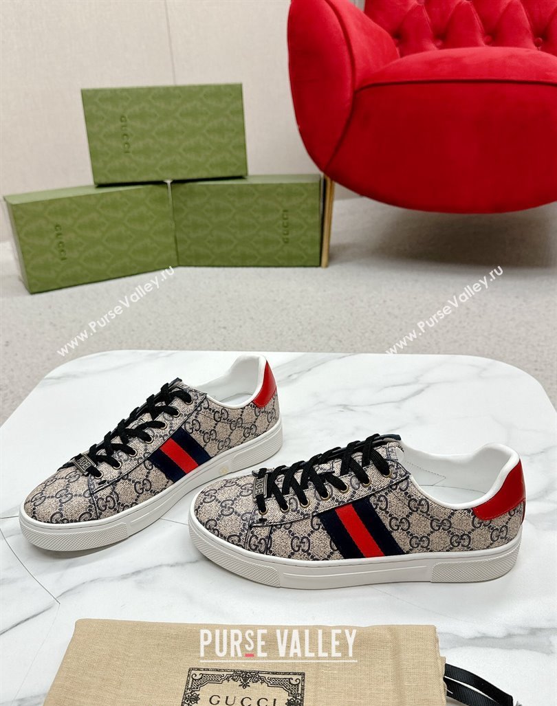 Gucci Ace GG Canvas Sneakers with Web Beige/Red 2024 GG101408 (MD-241014099)