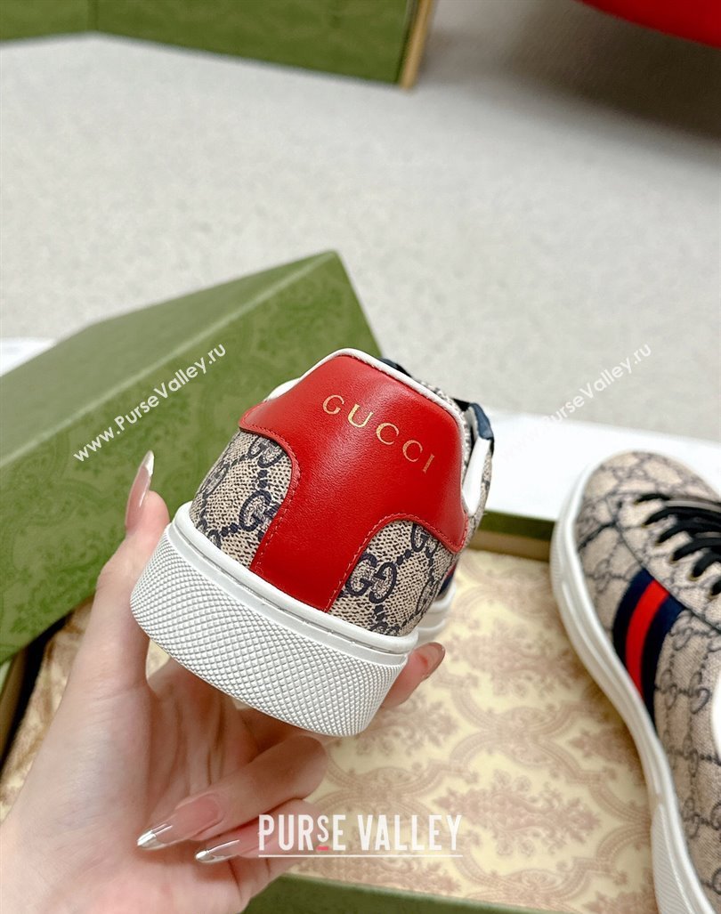 Gucci Ace GG Canvas Sneakers with Web Beige/Red 2024 GG101408 (MD-241014099)