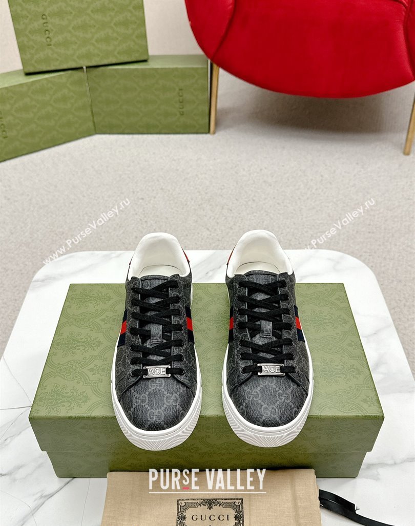 Gucci Ace GG Canvas Sneakers with Web Black/Red 2024 GG101408 (MD-241014100)