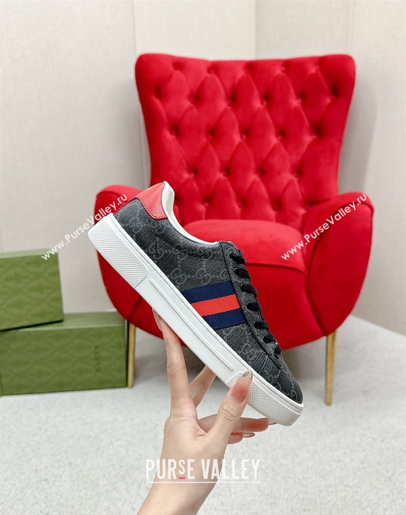 Gucci Ace GG Canvas Sneakers with Web Black/Red 2024 GG101408 (MD-241014100)