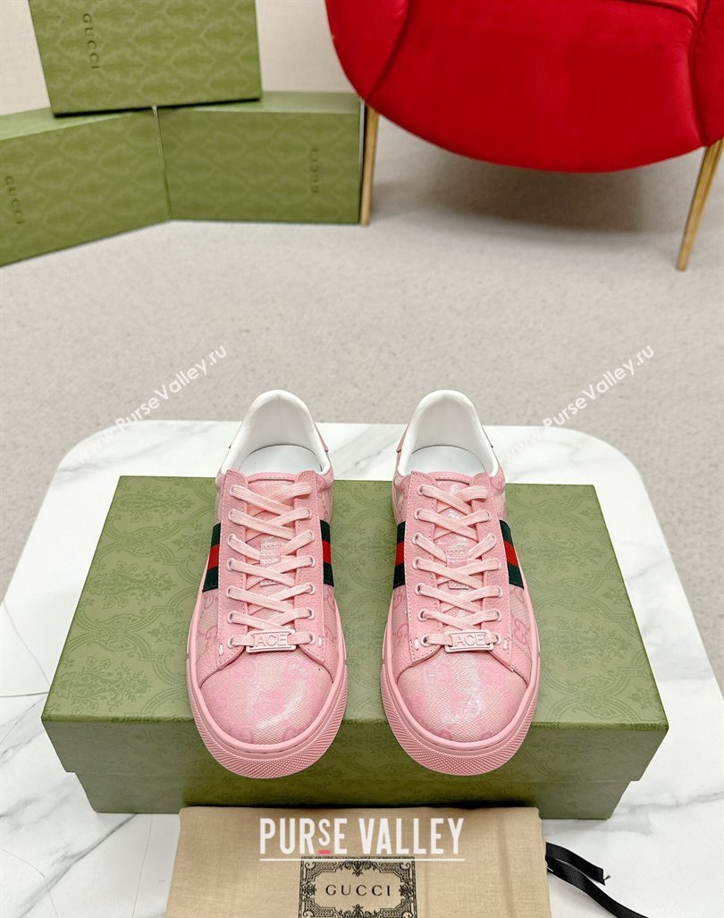 Gucci Womens Ace GG Crystal Canvas Sneakers Pink 2024 GG101408 (MD-241014102)