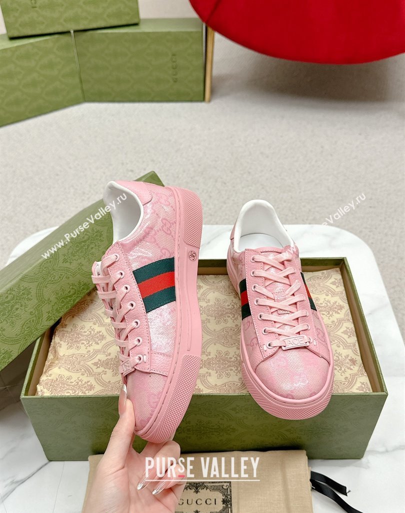 Gucci Womens Ace GG Crystal Canvas Sneakers Pink 2024 GG101408 (MD-241014102)