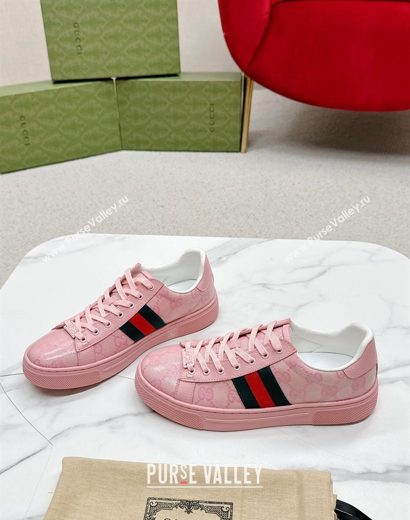 Gucci Womens Ace GG Crystal Canvas Sneakers Pink 2024 GG101408 (MD-241014102)