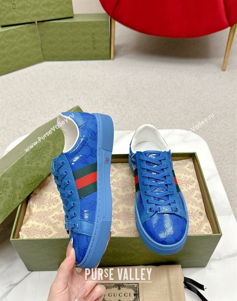 Gucci Womens Ace GG Crystal Canvas Sneakers Blue 2024 GG101408 (MD-241014103)