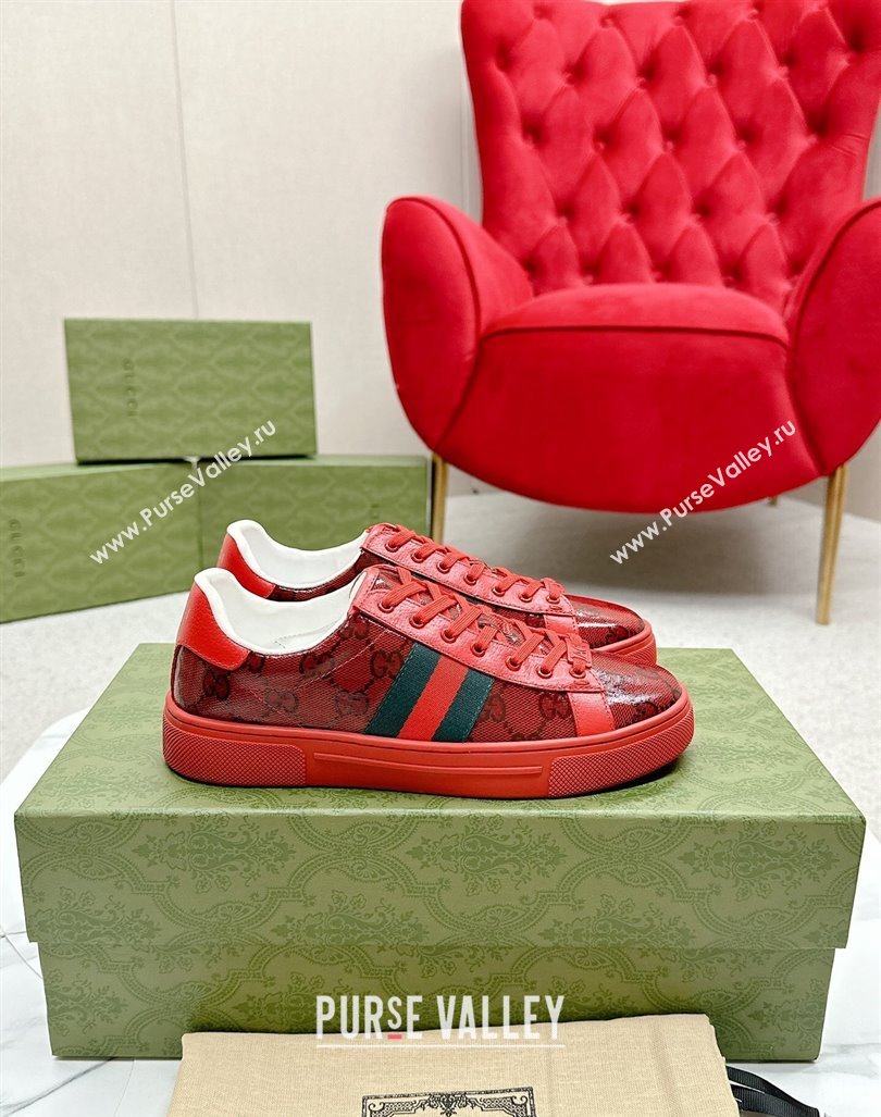 Gucci Womens Ace GG Crystal Canvas Sneakers Red 2024 GG101408 (MD-241014104)