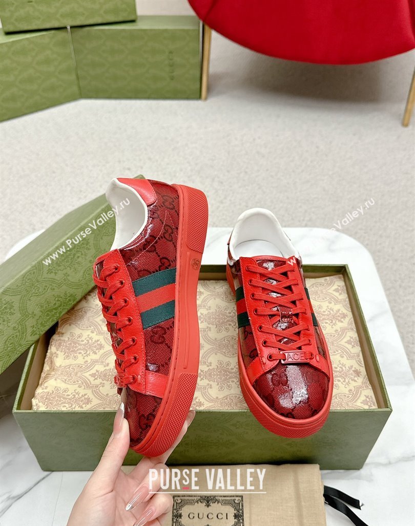 Gucci Womens Ace GG Crystal Canvas Sneakers Red 2024 GG101408 (MD-241014104)