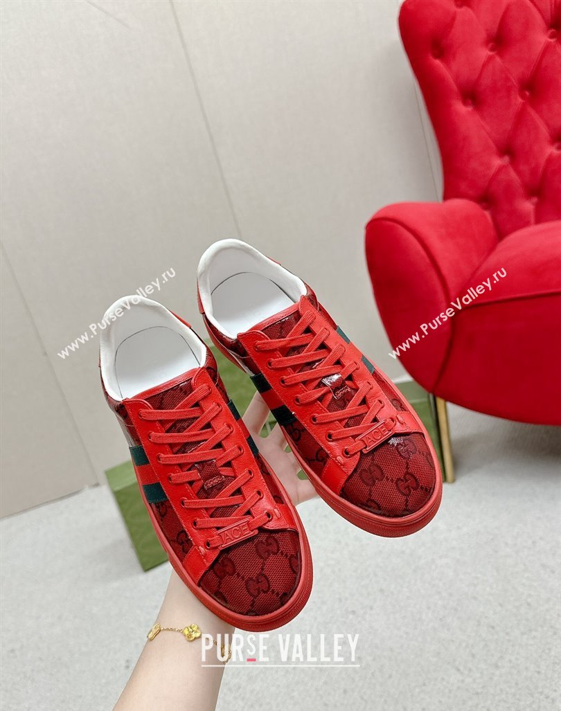 Gucci Womens Ace GG Crystal Canvas Sneakers Red 2024 GG101408 (MD-241014104)