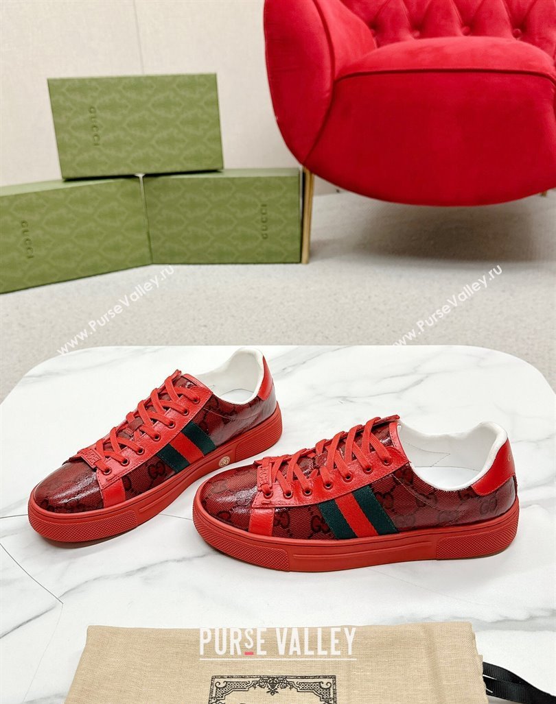 Gucci Womens Ace GG Crystal Canvas Sneakers Red 2024 GG101408 (MD-241014104)