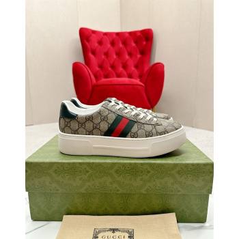 Gucci Ace GG Canvas Platform Sneakers with Web Beige/Green 2024 GG101409 (MD-241014105)