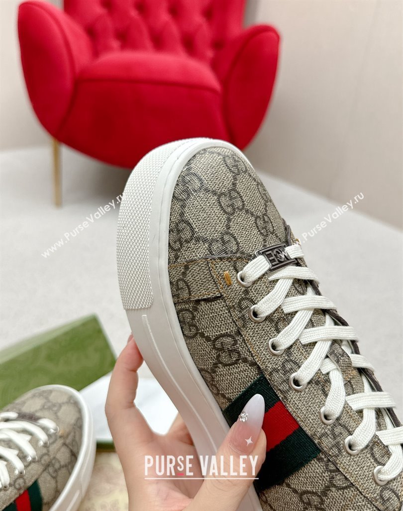 Gucci Ace GG Canvas Platform Sneakers with Web Beige/Green 2024 GG101409 (MD-241014105)